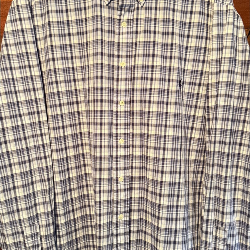 Ralph Lauren Blue and White Plaid Button-Down Shirt
